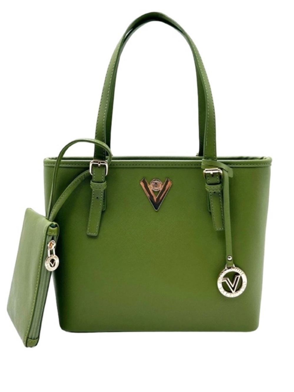 Valentino Orlandi Tote Bag Attached Wallet Forest Green Removable Charm 🆕